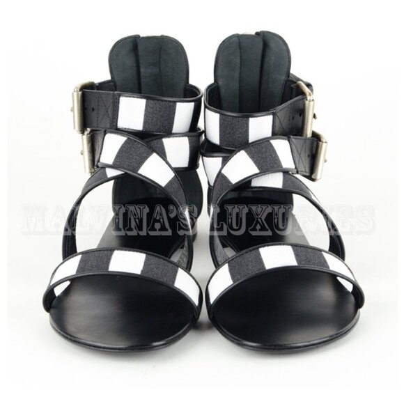 GIUSEPPE ZANOTTI SHOES GLADIATOR CANVAS & LEATHER BLACK & WHITE